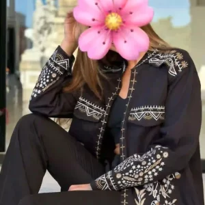 کت مشکی زنانه گلدوزی شده | برند esq ترکیه | شیک و خاص برای مهمانی، سفر و استایل خیابانی